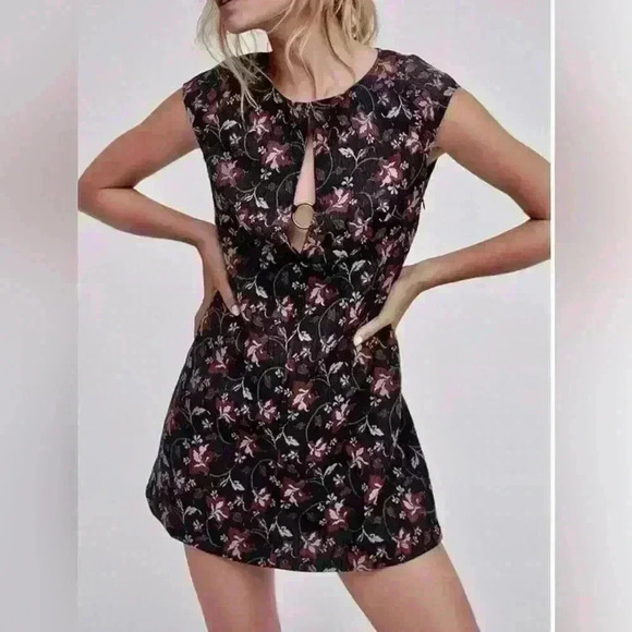 Free People Say Yes Floral Jacquard Textured Knit Mini Dress Size 4 - Picture 1 of 11